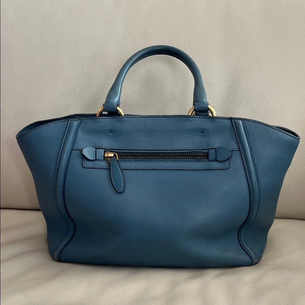 Prada Blue All Leather Satchel with Gold Hardware - Picture 2 of 12